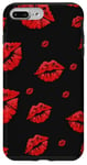 Coque pour iPhone 7 Plus/8 Plus Rouge à lèvres Red Kisses Cute Women sur fond noir