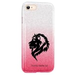 Coque Iphone 7 et 8 et SE 2020 paillettes rose tie lion noir