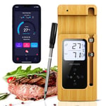 AIRMSEN Thermomètre à Viande Sans Fil avec Écran LCD, Thermomètre à Rôtir Étanche IPX8, Thermomètre de Barbecue Bluetooth avec Portée de 150m, Contrôle par App, Poignée en Céramique, pour Grill