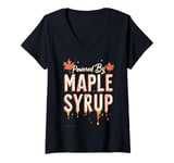 Womens Powered By Maple Syrup Funny Maple Syrup V-Neck T-Shirt