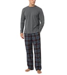 LAPASA Ensemble de Pyjama Homme Chaud & Confortable Haut Coton & Pantalon Coton Flanelle M79 Haut Gris Clair + Pantalon Bleu & Rouge, M