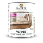 MAULER - Vernis polyuréthane bois 1L - Brillant Incolore - Parfait pour l'Interieur - Protection taches, rayures, chocs