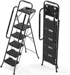 KINGRACK 5 Step Ladder with Handrails, Tool Tray Platform, Folding Step Stool