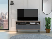 Two Tone Bleached Oak Widescreen TV Cabinet 4 Door Storage Metal Hair Pin Legs