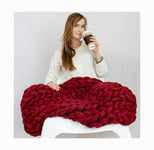 Large Cable Knitted Premium Washable Soft, Bedroom Home Decor Giant Yarn, Chunky Knit Blanket Handmade, Bed Bedroom Decor Bulky Sofa,Red,80 * 100CM