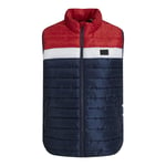 Jack & Jones Mens Puffer Gilet with Stand Up Collar Lightweight - Navy/Red - Size Large