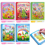 Lanvixo Livre de Coloriage a L’Eau, 5 Pièces Réutilisable Livre de Dessin Coloriage Peinture Magique de l'eau Magic Water Book avec 5 Stylos à Eau pour Enfants Filles Garçons, B