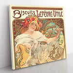 Biscuits Lefevre by Alphonse Mucha Vintage Canvas Wall Art Print Ready to Hang, Framed Picture for Living Room Bedroom Home Office Décor, 50x50 cm (20x20 Inch)