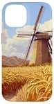 iPhone 14 Wheat Fields With Windmills Landscape Vintage Graphic Case