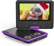 Lecteur DVD Portable pour Voiture pour Enfants avec écran Pivotant HD de 7,5 Pouces, Haut-Parleur Stéréo, Prise en Charge de 4 à 6 Heures de Lecture et Synchronisation USB/Carte SD/TV, Violet