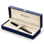 Waterman Carène Black Sea stylo plume - noir ultra-brillant avec clip doré à l’or 23 k - plume fine - cartouche d'encre bleue - coffret cadeau