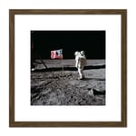 Space NASA Apollo 11 Aldrin Salutes US Flag Moon Photo 8X8 Inch Square Wooden Framed Wall Art Print Picture with Mount