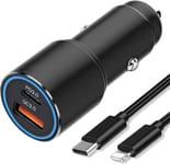 Chargeur Voiture Usb C Pd &qc 3.0 Pour Iphone 14 12/13 Pro/14 Pro Max/12 Mini/Se 2020 2022 Xr Xs X 11 7/8 Plus,Xs Max,Chargeur Auto Allume Cigare Rapide 36w Power Delivery/Quick Charge 3.0+Cable