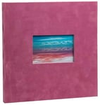 Exacompta - Ref. 16359E – Skandi Book Photo Album – 60 Photos – 30 White Pages – Size 25 x 25 cm – Antique Pink Velvet Look Cover – Customisation Window with Holiday Landscape Visual