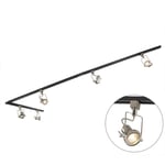 Suplux - Système de rail spot luminaire plafond, plafonnier compatible pour led - 5 lumière - l 2860 mm - Noir - Moderne - éclairage intérieur