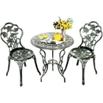 Ensemble Salon de Jardin avec 1 Table et 2 Chaises, Set de Bistro en Alu Fonte avec Apparence Vintage, Bronzé, pour Jardin, Balcon, Terrasse (Fleur