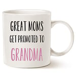 This Funny Grandma Coffee Mug Mother's Day Gifts from Granddaughter Grandson, Great Moms Get Promoted to Grandma Christmas Gifts for Grandmother Porcelain Cup White, 11 Oz