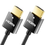 2m Câble HDMI Slim (Câble HDMI Petit et Flexible) 4K Câble HDMI 2.0 1080P 2160P UHD ARC HDR 3D pour TV, Moniteur, Beamer, Ordinateur Portable, PC, Ordinateur, PS4, PS5, XBOX - Noir