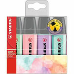 Highlighter - STABILO BOSS ORIGINAL Pastel, Assorted Colours, Wallet of 4