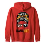 Nana Life Messy Bun Hair Funny Football Cheer Nana Granny Zip Hoodie