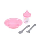 Bébé Douceur, Set Repas 4 pièces avec Assiette + Couverts + Tasse Plastique Essen'Ciel Rose