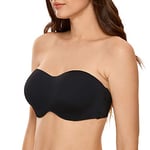 DELIMIRA Soutien Gorge sans Bretelles Grande Taille Invisible Femme Soutien Gorge avec Armature Bandeau Minimiseur sans Rembourrage Noir 105C