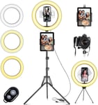 LED Ring Light avec Trépied et Support de Téléphone, 10"" Anneau Lumière avec Télécommande Bluetooth, 3 Modes d'Eclairage et 10 Niveaux de Luminosité, pour Tiktok/Youtube/Live Stream/Maquillage