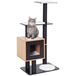 PawHut Arbre à Chats Design Contemporain griffoirs grattoirs sisal Naturel Centre d'activités Niche Plate-Formes Jeu Boules suspendues 71,5L x 49,5l x 120H cm MDF Noir hêtre