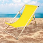 Chaise Longue Pliante en Bois de Pin, Jaune 120 kg, Dossier Réglable à 3 Positions de Couchage, Bain de Soleil Intérieur et Extérieur, Fauteuil Relax