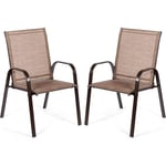 Lot de 2 Chaise de Jardin avec Cadre en Métal, Chaise de Salle à Manger Extérieur en Teslin à Séchage Rapide, Fauteuil Extérieur pour Toutes Saisons,