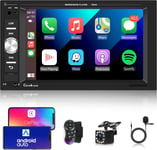 Autoradio 2 Din mit Apple Carplay avec Bluetooth 6,2 Pouces Écran Tactile avec IOS/Android Mirror Link FM/USB/DSP/EQ Commande au Volant Microphone + Caméra de Recul Télécommande(Q982)