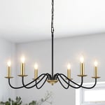 MRHYSWD Lustre Noir Et Doré, 6 Lumières De Lustre Salon Lustre Chambre Salle A Manger Cuisine Paille Couloir Entree, Lustre Suspension Industriel Vintage, Réglable En Hauteur, Sans Ampoules