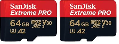 SanDisk 64GB Extreme PRO microSDXC card + SD adapter + RescuePro Deluxe, up to 200MB/s, with A2 App Performance, UHS-I, Class 10, U3, V30 (Pack of 2)