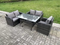 Rattan Garden Furniture Set Reclining Chair Love Sofa 2 Seater Sofa Set Outdoor Rectangular Dining Table 5 Seater