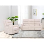 Vente-unique Canapé 3 places et fauteuil relax électrique en tissu beige NEVERS