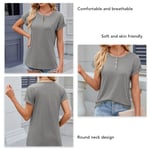 (Dark Grey XXL)Short Sleeve Round Neck Blouse Plain Color Casual BGS