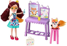 Enchantimals Coffret ​L’Atelier de Peinture de mini-poupée Felicity Renard et figurine animale Flick, accessoires inclus, jouet pour enfant, GBX03