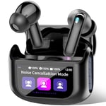 QXUFV Wireless Earbuds with Smart Touch Screen ANC Noise Cancelling Bluetooth 5.4 Headphones in Ear Earphones with HD Mic HiFi Stereo Sound, Bluetooth Earphones 40H Playtime IP7 Waterproof, Black