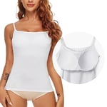 SLIMBELLE Soutien-gorge pour femme, chemise de corps à bretelles spaghetti, débardeur sans armature, basique, sans couture, réglable, avec bonnets intégrés, bustier, camisole, top bralette, t-shirt sous-vêtement., Blanc., S