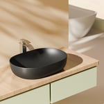 EMKE Lavabo, Lavabo Ovale à Poser, 60 x 41 x 13 cm, Noir Mat, Facile à Installer & à Nettoyer, Lavabo Résistant aux Rayures pour Salle de Bain, Meuble Vasque pour Salle de Bain & WC Invités