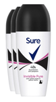 3x Sure Women Roll On INVISIBLE PURE Anti-Perspirant 48Hrs Dry Protection, 50ml