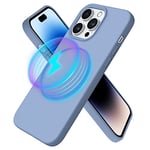 ORNARTO Magnetic Case for iPhone 14 Pro Max 6.7" Compatible with MagSafe, with 1 Pack Tempered Glass Screen Protector, Slim Liquid Silicone 3 Layers Full Covered Soft Gel Rubber Cover-Sierra Blue