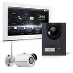 Goliath AV-IPS-112 Interphone vidéo Hybride Full HD avec Application, 1 x écran Tactile Complet de 25,4 cm (10") en Aluminium, Platine de Porte encastrée, Ultra Grand Angle 180°