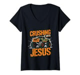 Womens Crushing It With Jesus Christian Monster Truck Jesus V-Neck T-Shirt