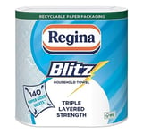 Regina Blitz Household Towels – 2 Rolls Per Pack, 3-ply Kitchen Roll, 70 Sheets Per Roll, Paper Packaging, FSC Certified Paper, Recyclable Packaginag, 60% Larger Than Standard Kitchen Roll Sheets