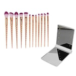 12pcs LED Makeup Mirror Brush Set Portable Mini Cosmetic Mirror Golden Gold BGS