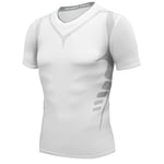 AMZSPORT Maillot Compression à Manches Courtes pour Homme Sports Séchage Rapide Baselayer Haut Blanc Size M