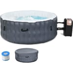 RELAX4LIFE Spa Gonflable 4 Places 180x68CM, 108 Jets de Bulles&Système Thermostatique, avec Couvercle et Pompe à Air,Gris