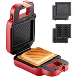 Mini Toasted Sandwich Maker Non-Stick & Easy Clean Hotplates (Röd)