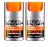 2 X LOreal Paris Men Expert Hydra Energetic ANTI-FATIGUE MOISTURISER MEN 50 ml